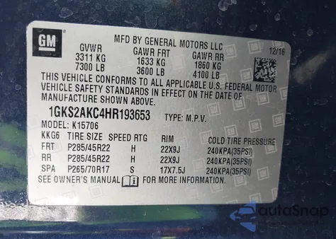 2017 GMC Yukon Sle from USA, damaged, VIN 1GKS2AKC4HR193653